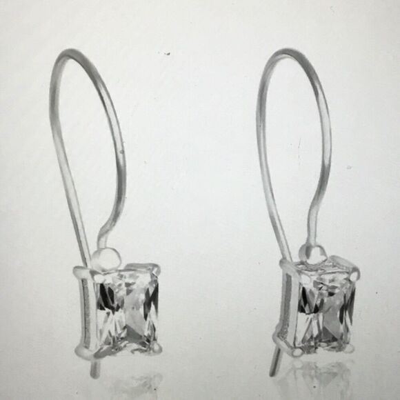 2 Ct Emerald Cut CZ French Wire Earrings - Picture 3 of 4